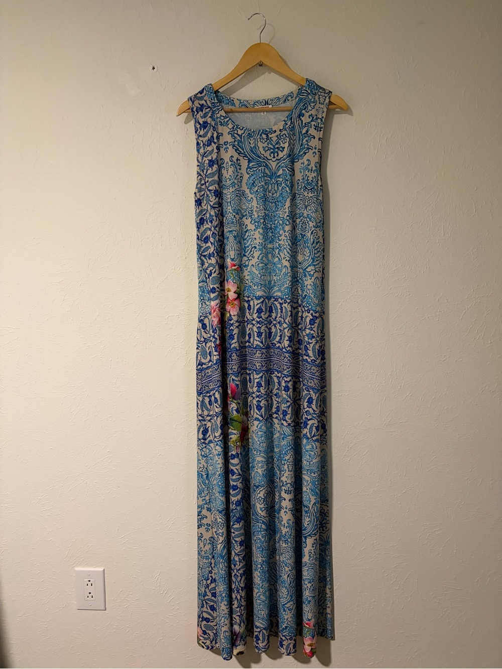 Johnny Was Greyson Sleeveless Blue Print Tank Maxi Dress Size Large